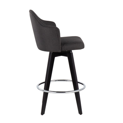 Ahoy - Contemporary Fixed Height Counter Stool Round Chrome Footrest (Set of 2) - Charcoal / Black