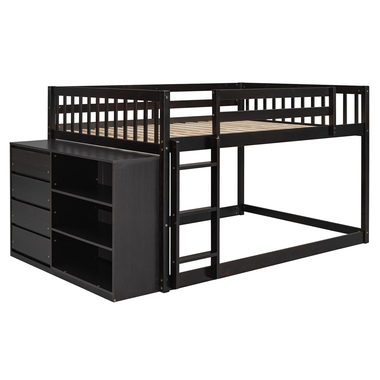 Full Over Full Bunk Bed With Storage Drawers And Shelves - Espresso