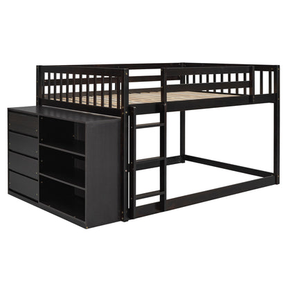 Full Over Full Bunk Bed With Storage Drawers And Shelves - Espresso