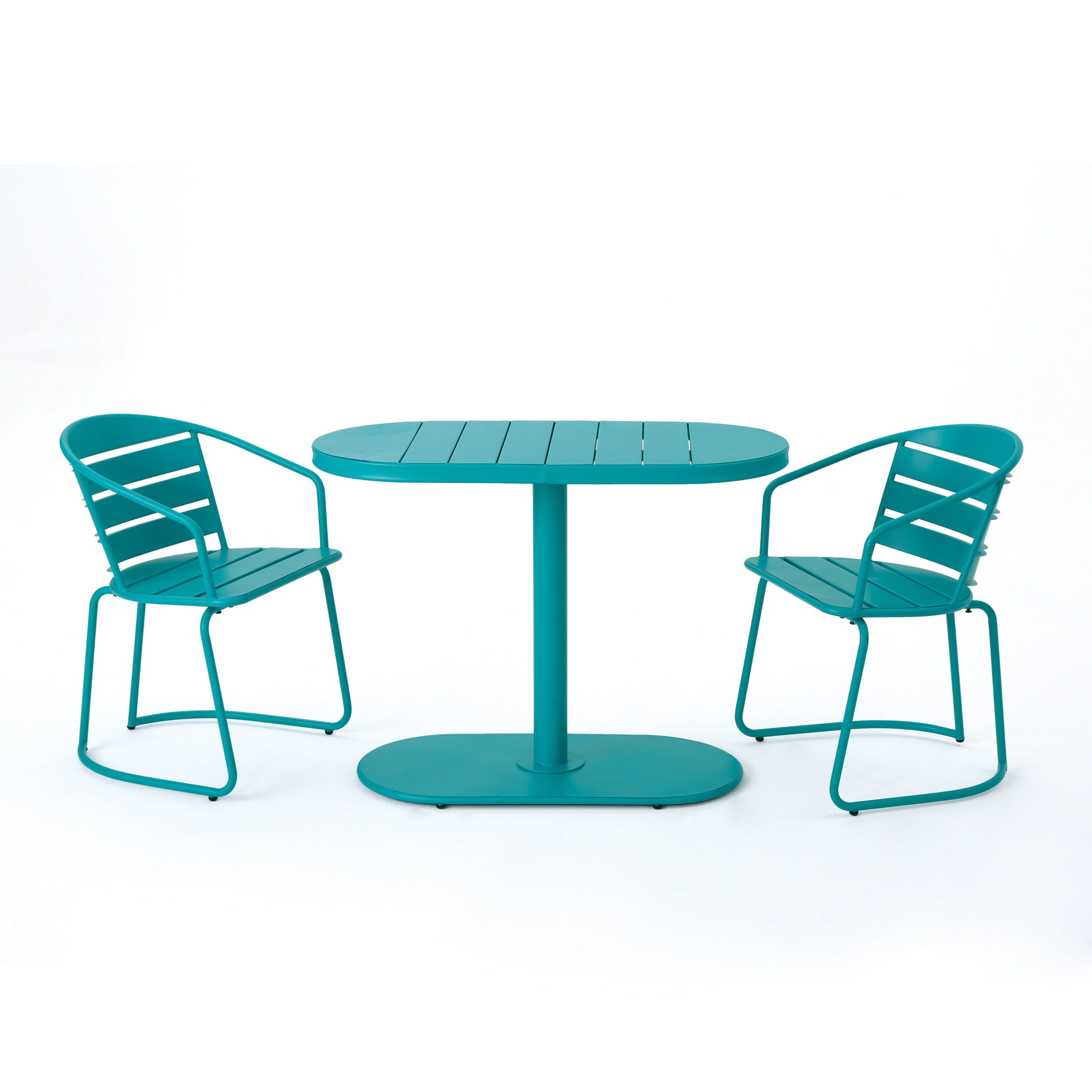 3 Piece Elegant Outdoor Bistro Set With 2 Chairs And Oval Table - Teal
