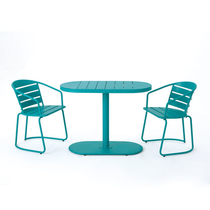 3 Piece Elegant Outdoor Bistro Set With 2 Chairs And Oval Table - Teal
