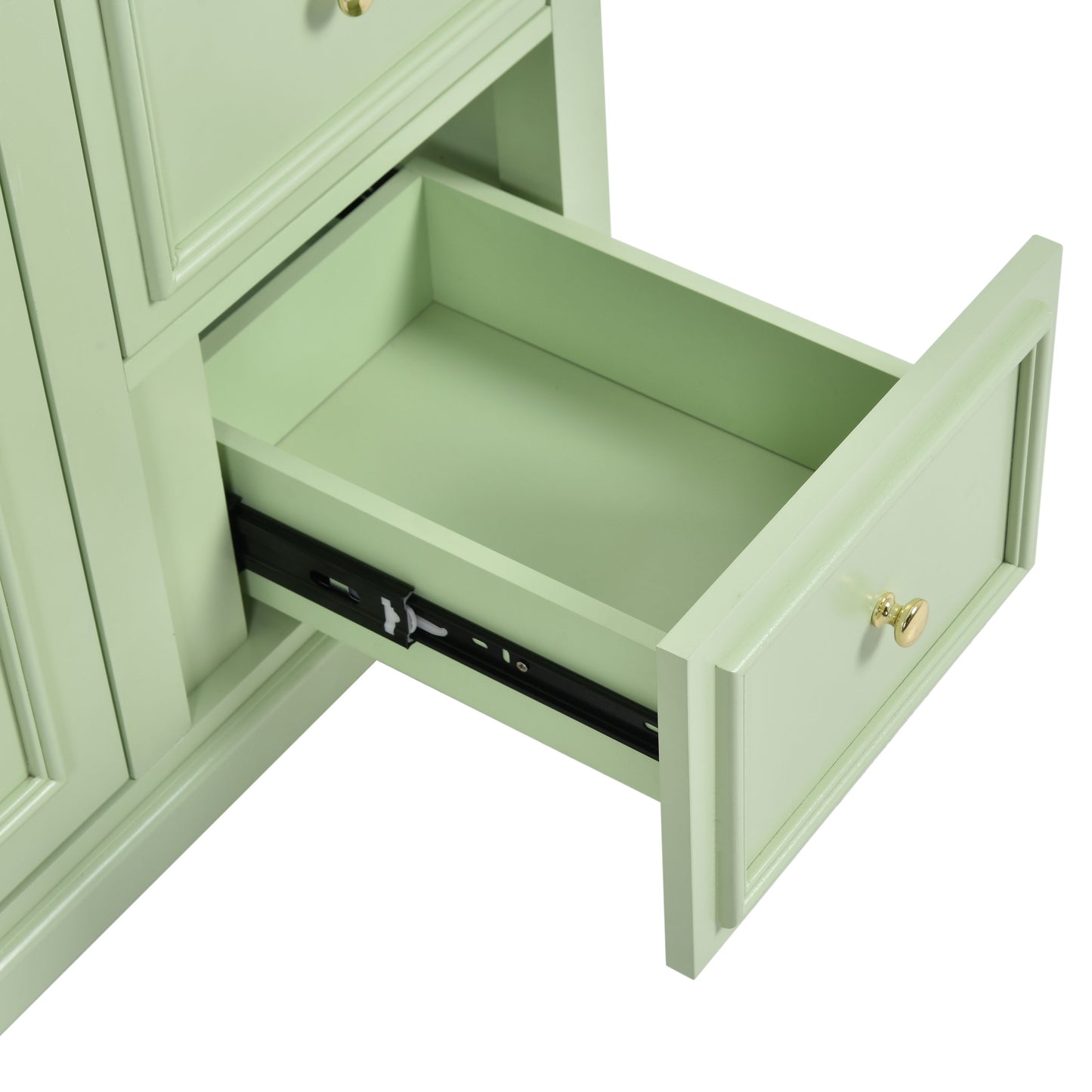 Bathroom Vanity Cabinet With Ceramic Basin, 3 Drawers And Adjustable Shelves - Green