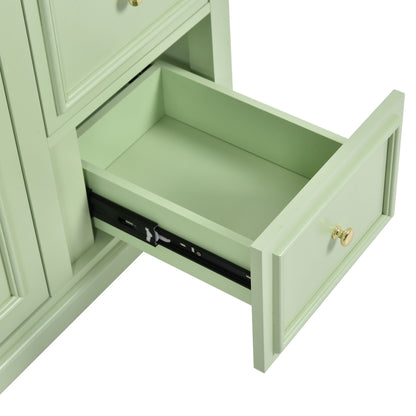 Bathroom Vanity Cabinet With Ceramic Basin, 3 Drawers And Adjustable Shelves - Green
