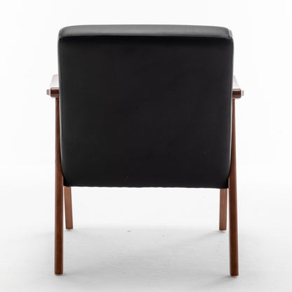 Mid Century Modern Wingback Accent Chair With Solid Wood Frame And Extra Thick Backrest - Lounge Chair For Living Room, Bedroom, Or Reading Room - Black