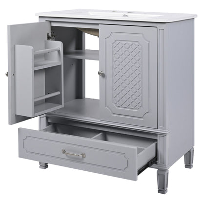 Vintage Style 30" Bathroom Vanity With Sink, Multi Functional Storage, Soft Closing Door - Gray
