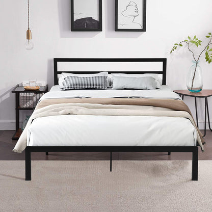 Queen Metal Bed Frame With Headboard - Black