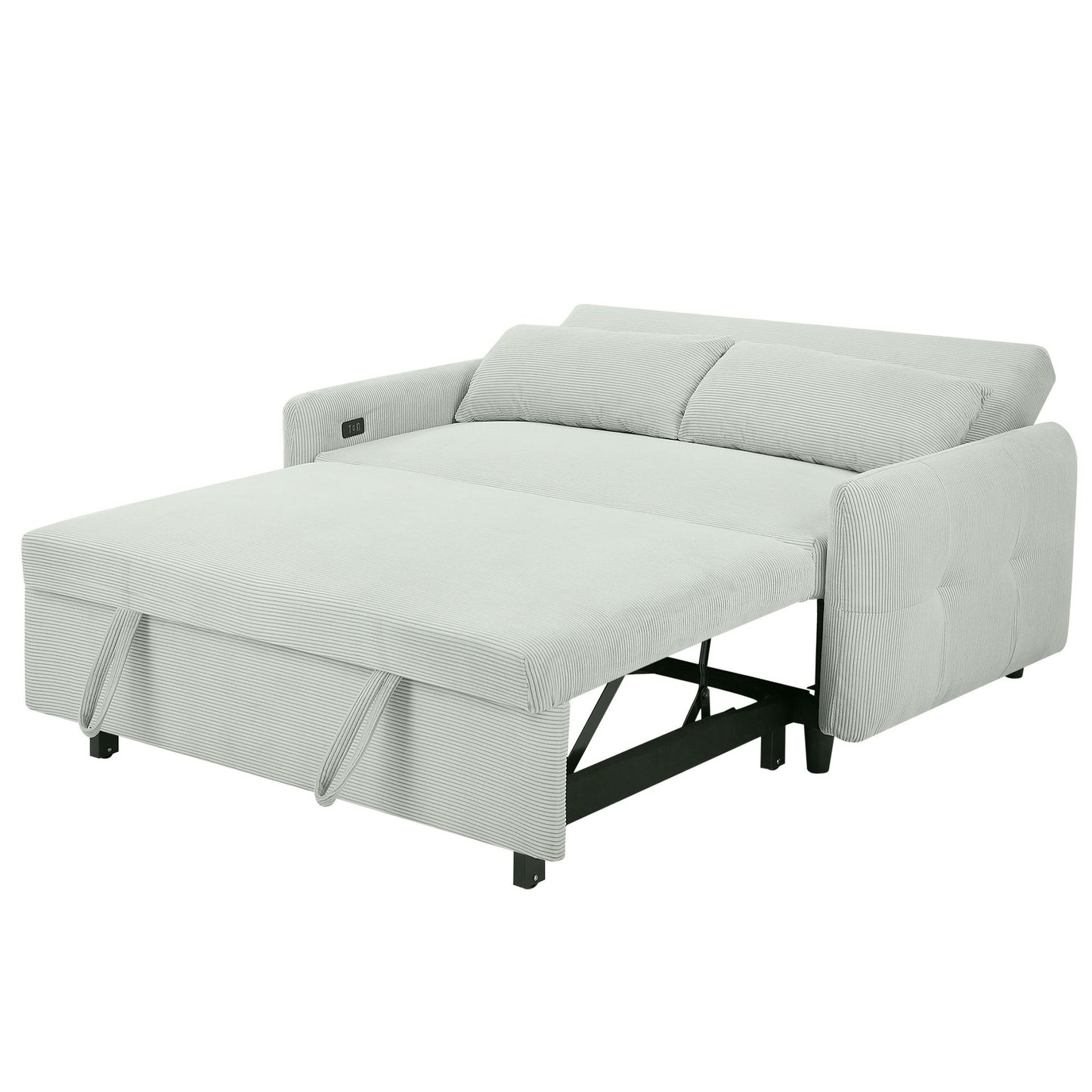 Pull Out Sofa Bed Convertible Couch 2 Seat Loveseat Sofa Modern Sleeper Sofa With 2 Throw Pillows And USB Ports For Living Room - Light Gray Green