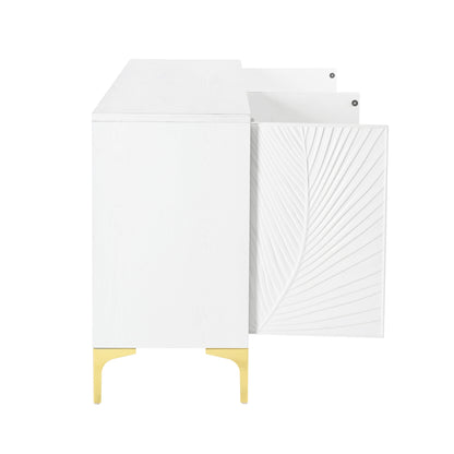 Multi Functional Storage Cabinet, 4 Door Sideboard With Unique Texture, Adjustable Shelves - White