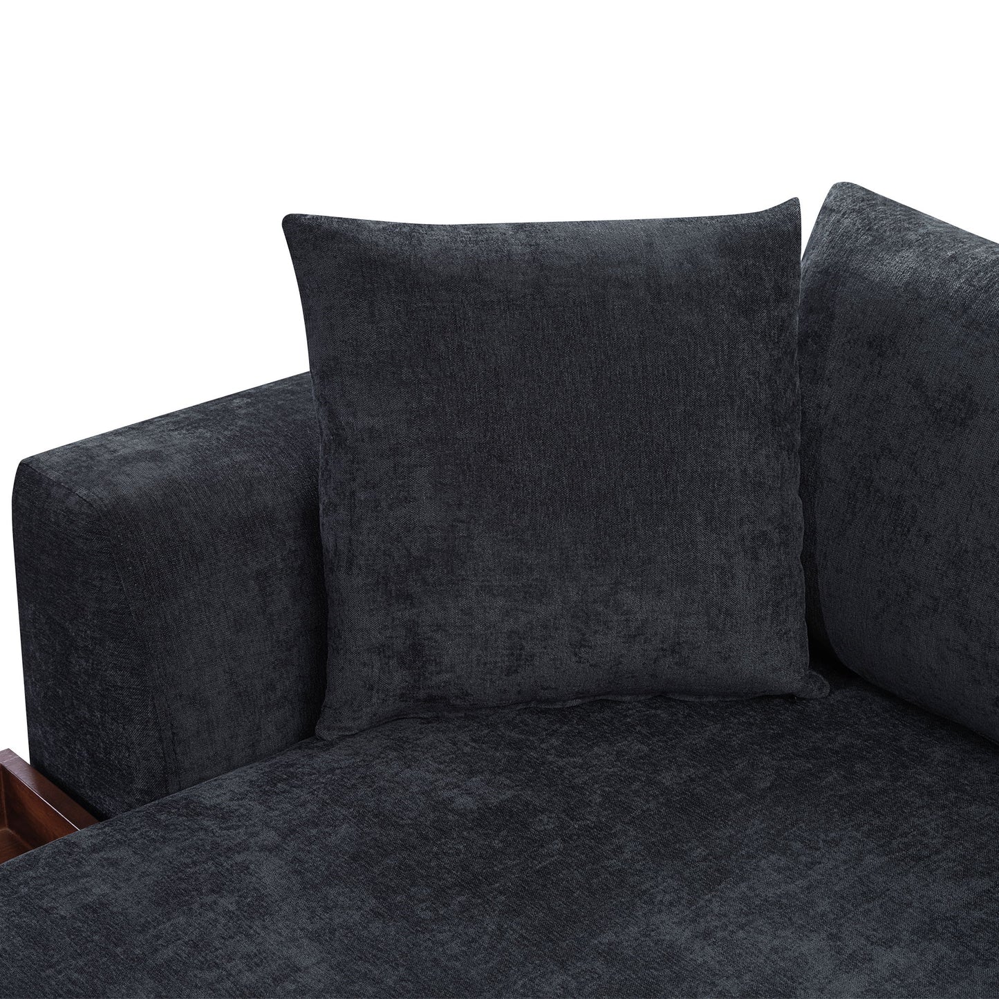 Modern L Shaped Sectional Sofa With Chenille Upholstery And Wooden Storage - Black