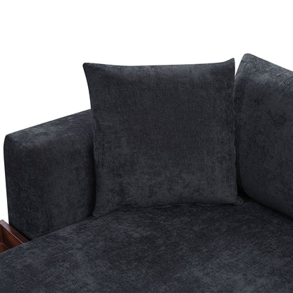Modern L Shaped Sectional Sofa With Chenille Upholstery And Wooden Storage - Black