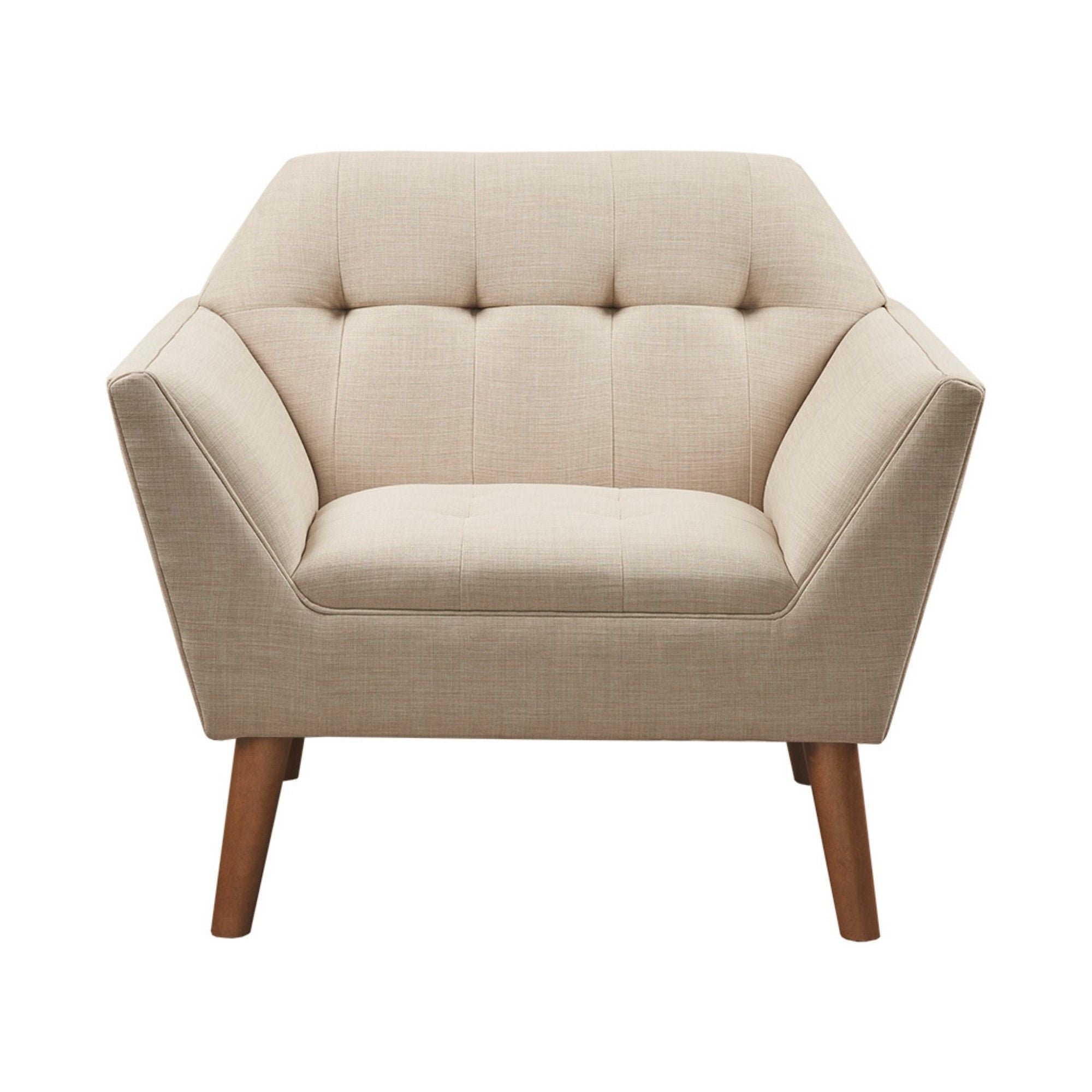 Mid - Century Lounge Chair With Button Tufting Polyester And Pecan Wood - Beige