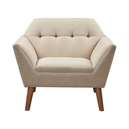 Mid - Century Lounge Chair With Button Tufting Polyester And Pecan Wood - Beige
