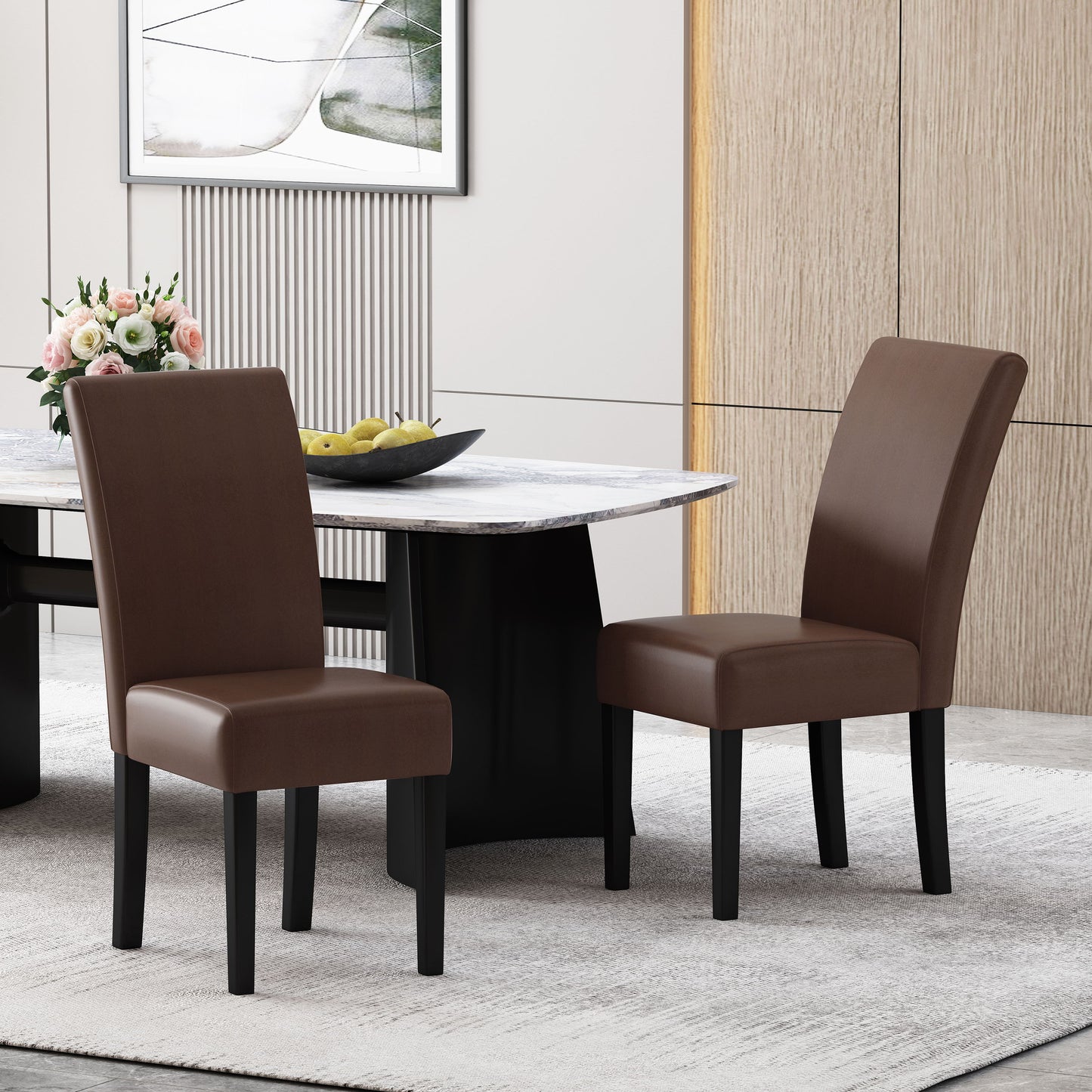 Contemporary Dining Chair (Set of 2) With Upholstery And Rubberwood Legs - Dark Brown