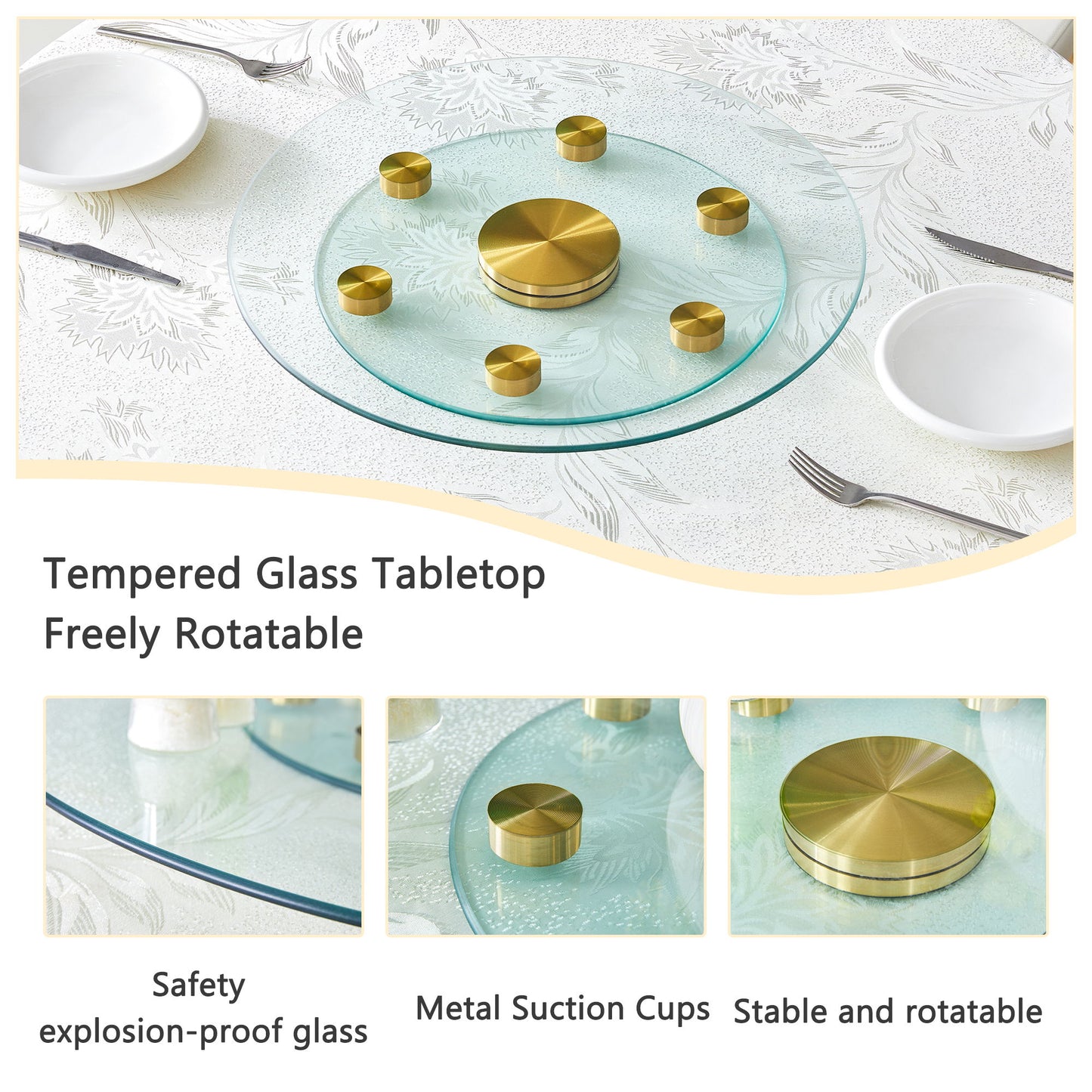 Double Layer Rotatable Round Glass Plate - Gold / Transparent