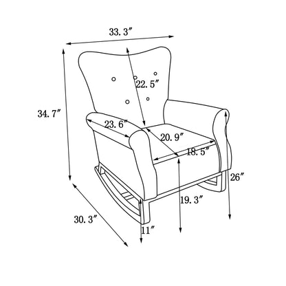 Mid-Century Rocker Chair With Wood Legs And Velvet For Livingroom Bedroom - Black