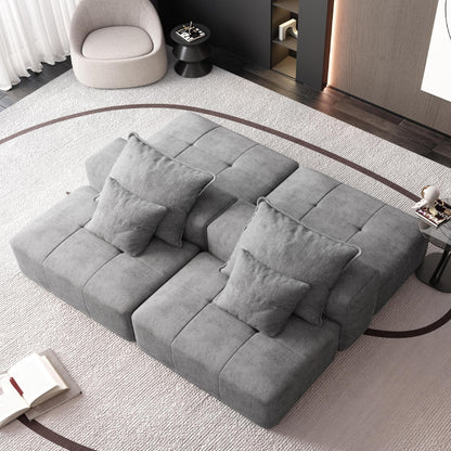Modern Oversized Modular Sectional Sofa With 2 Ottoman And 2 Seat, Sparkling Chenille Fabric Soft Cushion Sofa With 4 Pillows, 4 Pieces Diy Combination Tufted Sofa, No Assembly Required - Gray
