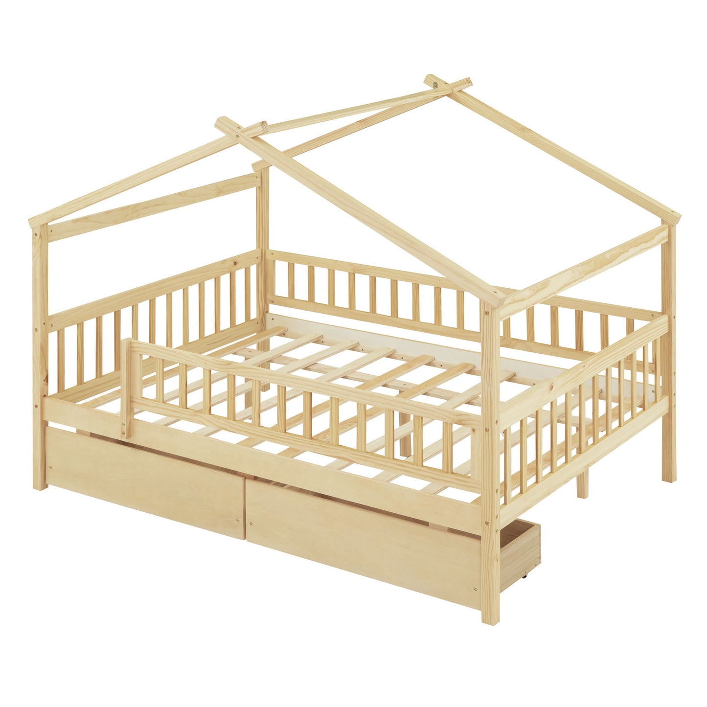 Full Size House Bed With 2 Drawers - Natural