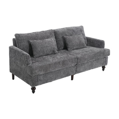 Mid Century Modern Chenille Fabric Loveseat Sofa, 2 Seat Upholstered Couch, Brown Wood Feet - Gray