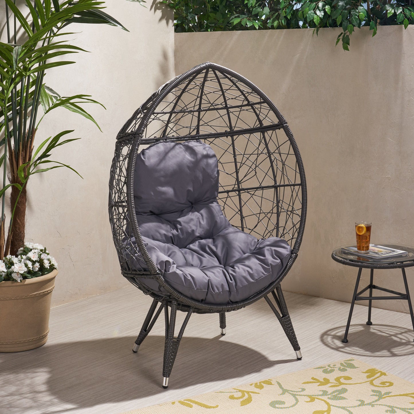 Cosmos - Round Hammered Iron Teardrop Chair - Gray
