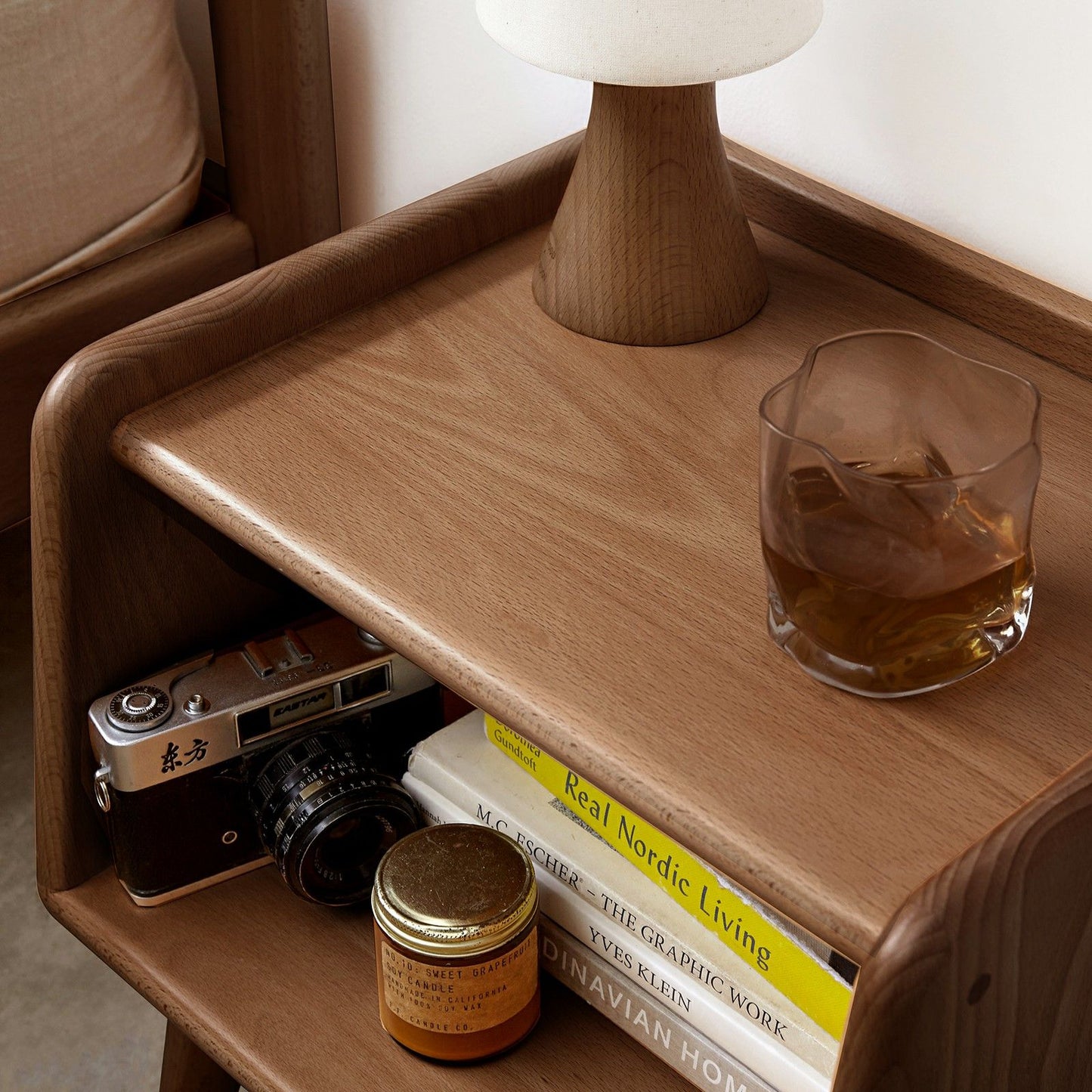 Bedside Cabinet, Modern Simple Nightstands European Beech - Brown
