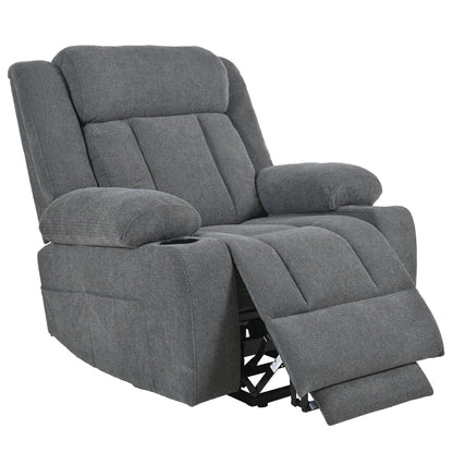 Power Lift Recliner Chair - Fabric Single Sofa With Extended Footrest, Remote Control, Cup Holders, And Side Pockets For Living Room Or Home Theater - Dark Gray