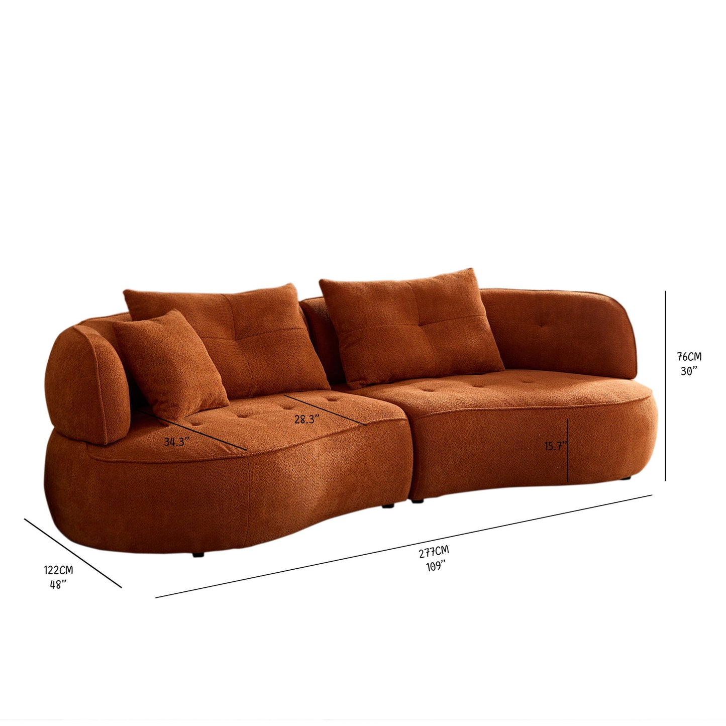 Modern Modular Sofa With Durable Fabric And Solid Wood Frame For 4 People - Orange