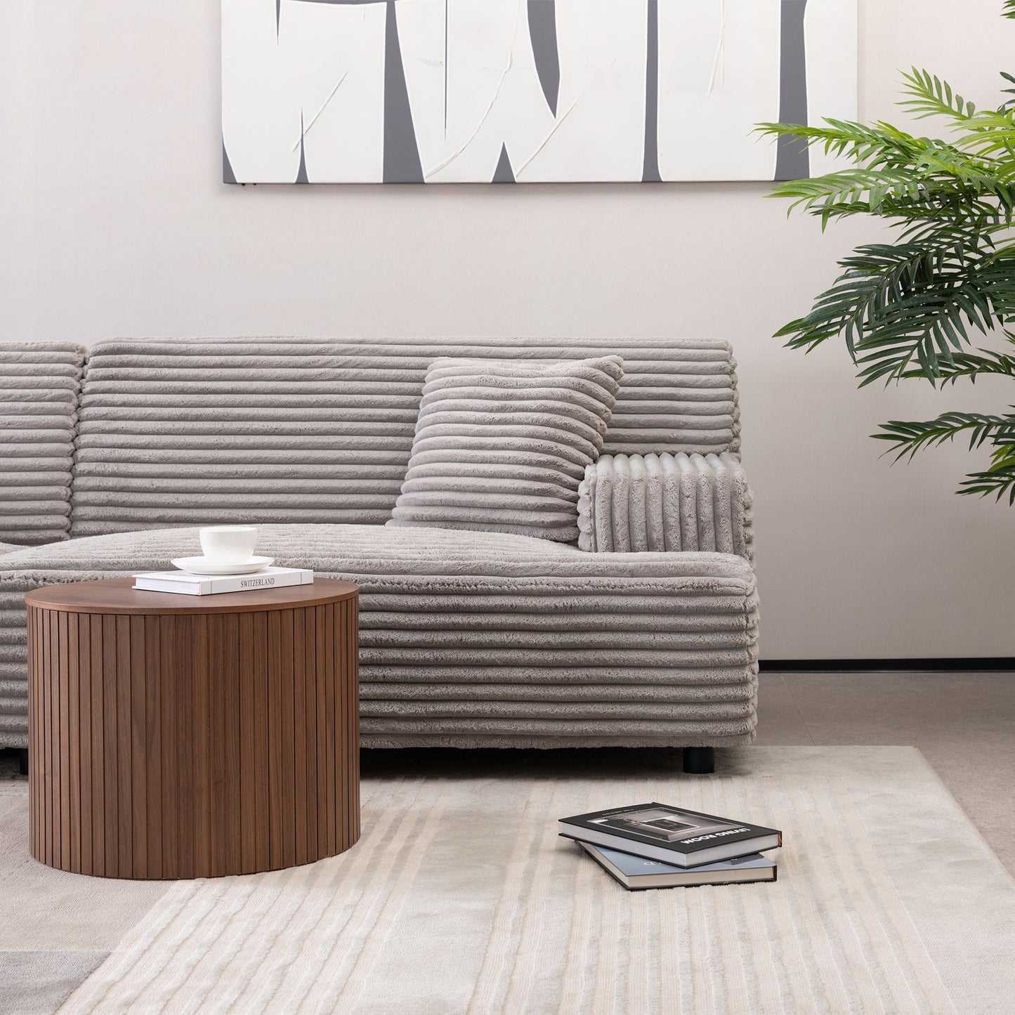 Modern 2291-G Sofa, Comfortable Cloud Sofa, Soft Plush Corduroy Interior With Square Armrests, Living Room Or Bedroom - Gray