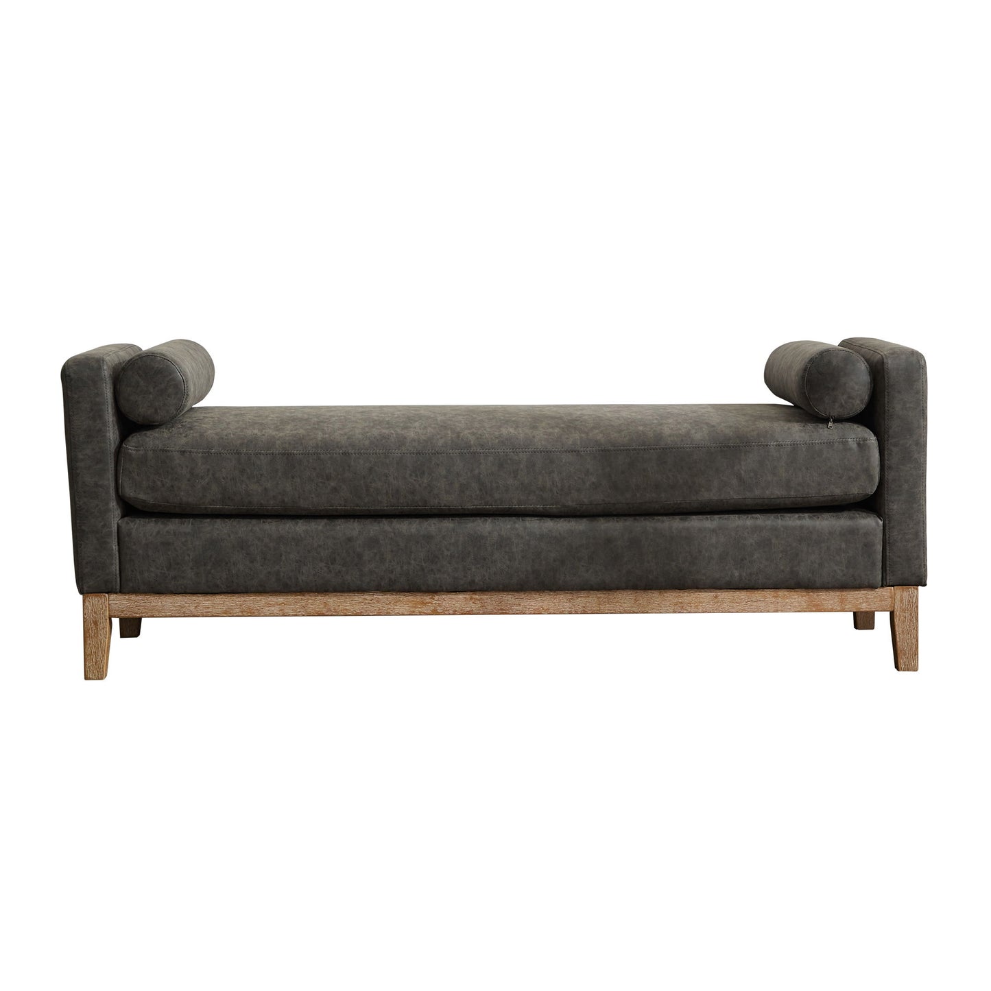 Elegant Upholstered Bench, Daybed, Ottman With Wood Legs & 2 Bolster Pillows For Bedroom, Living Room, Entryway - Gray