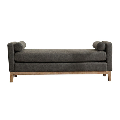 Elegant Upholstered Bench, Daybed, Ottman With Wood Legs & 2 Bolster Pillows For Bedroom, Living Room, Entryway - Gray