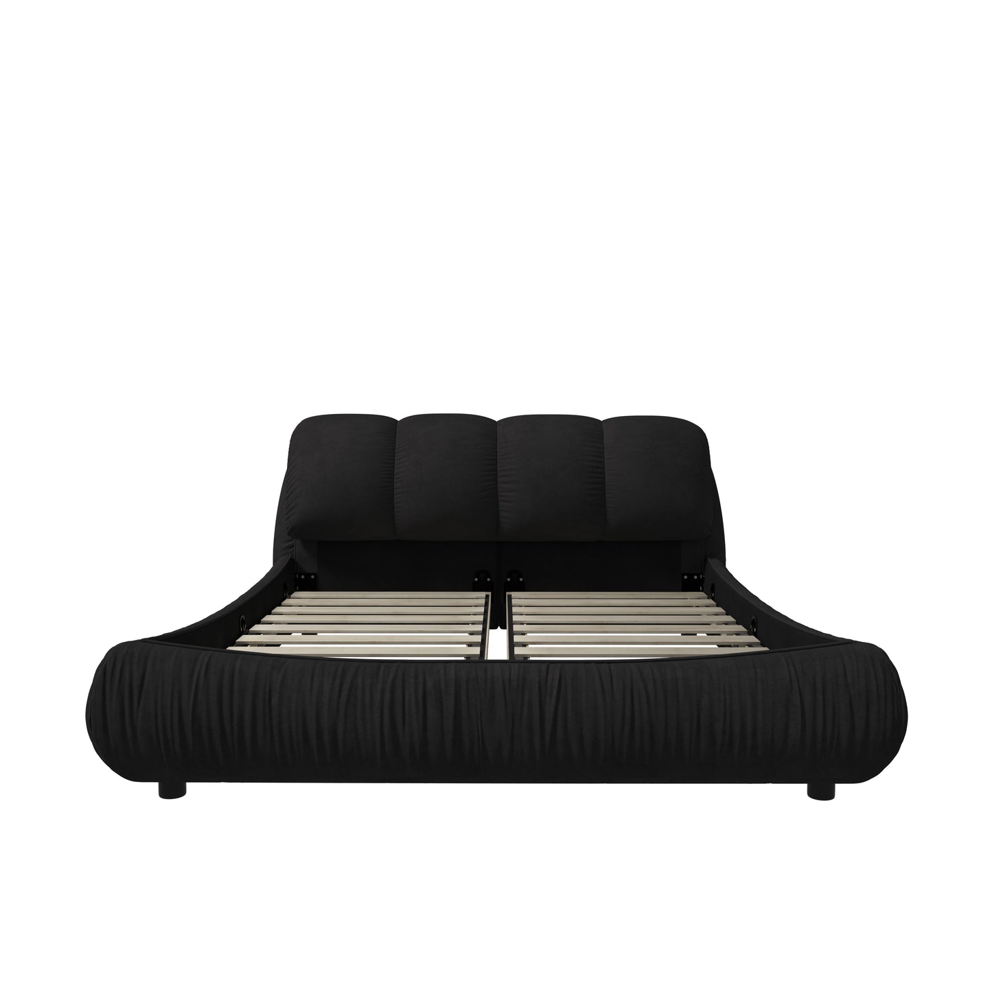 King Size Luxury Upholstered Platform Bed With Oversized Padded Backrest And Solid Wood Frame, Suitable For Multiple Heights Of Mattresses - Black