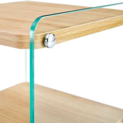Modern 3 Layer Bedside Cabinet With Storage Function In Wood And Tempered Glass - Wood
