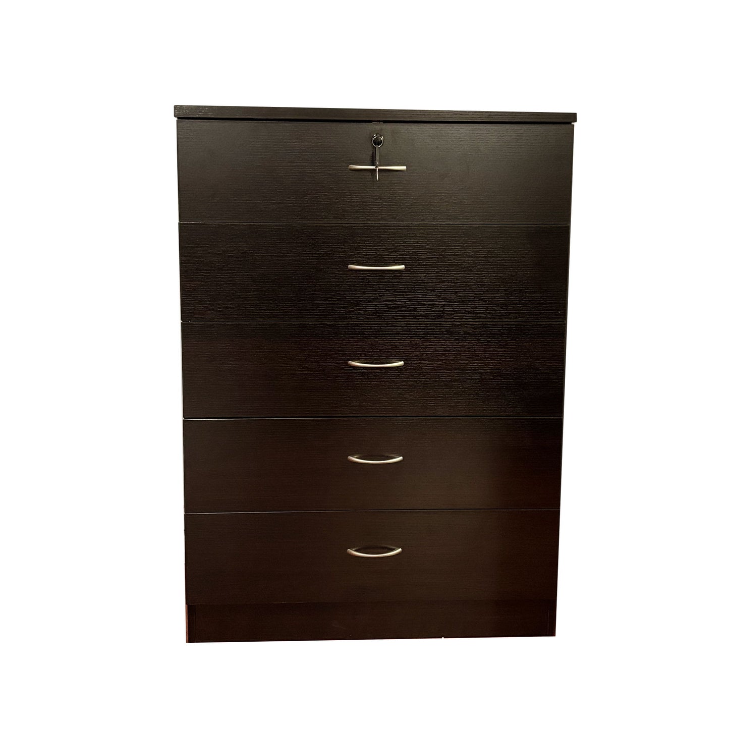 5 Drawer Chest Metal Handles Locking Top Drawer Metal Glide Rails Melamine Laminate - Red Cocoa Espresso