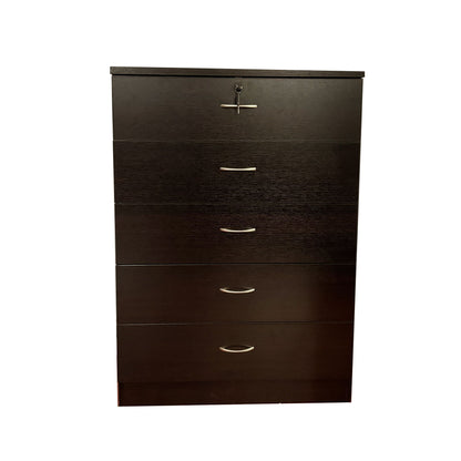 5 Drawer Chest Metal Handles Locking Top Drawer Metal Glide Rails Melamine Laminate - Red Cocoa Espresso