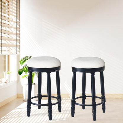 360ÔøΩÔøΩ Swivel Wooden Barstools, 26" Counter Height (Set of 2) With Fabric Upholstered Seat - Black