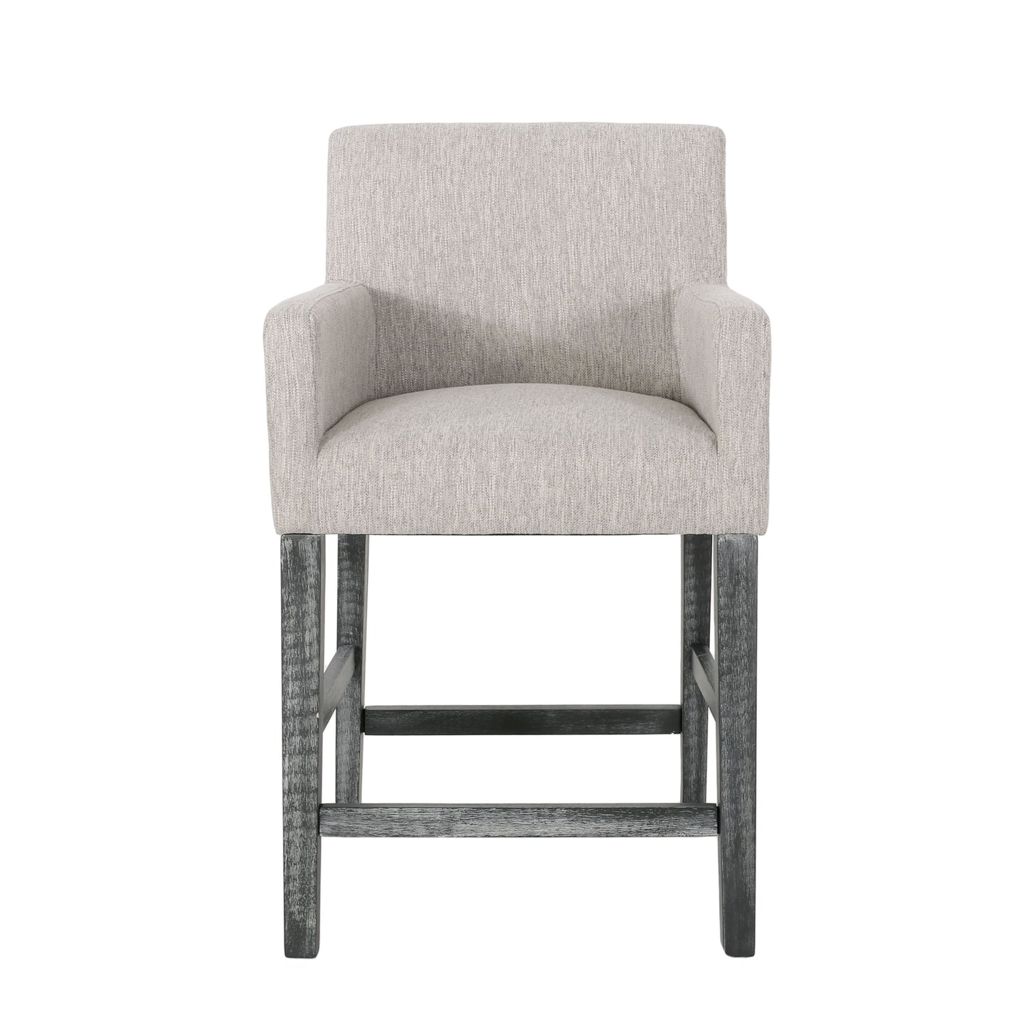 Charmed Upholstered Counter Stool With H Frame Base And Round Arms - Light Gray