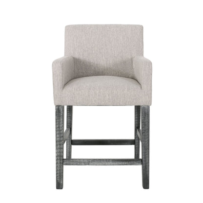Charmed Upholstered Counter Stool With H Frame Base And Round Arms - Light Gray