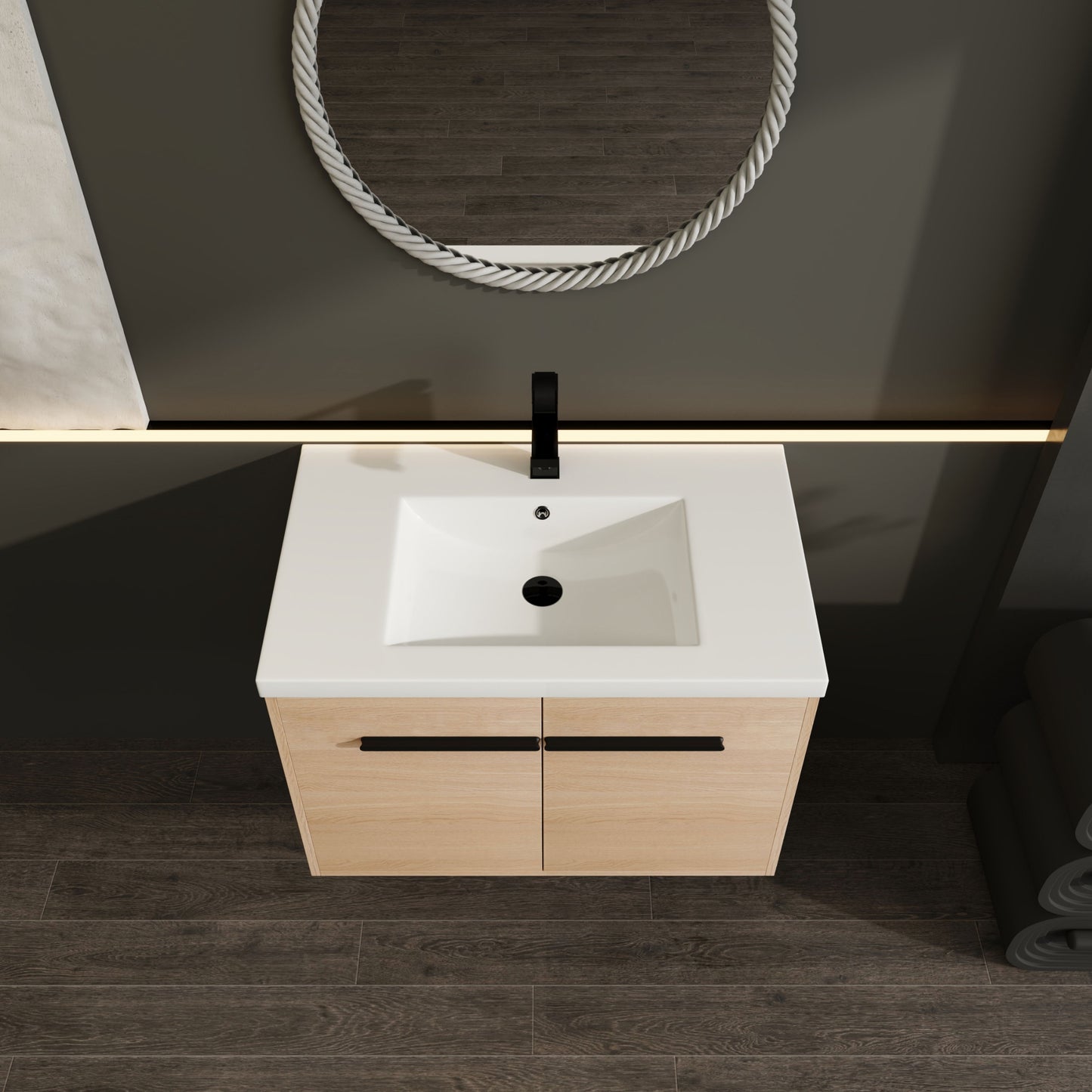 Bathroom Vanity With Resin Countertop Sink, 30" 2 Doors Cabinet Set - Oak