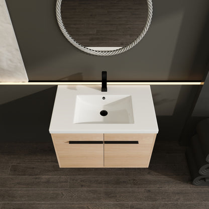 Bathroom Vanity With Resin Countertop Sink, 30" 2 Doors Cabinet Set - Oak