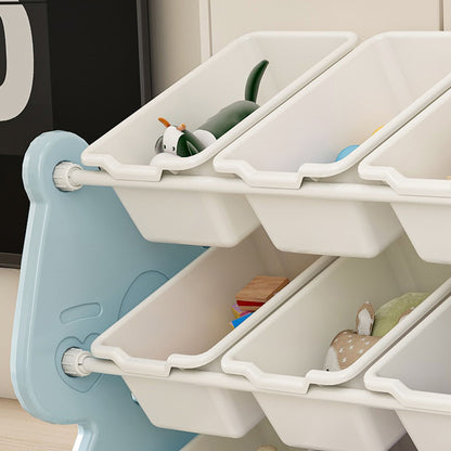 Kids Toy Storage Organizer With 2 Tier Bookshelf, Toy Storage With 12 Bins - Blue