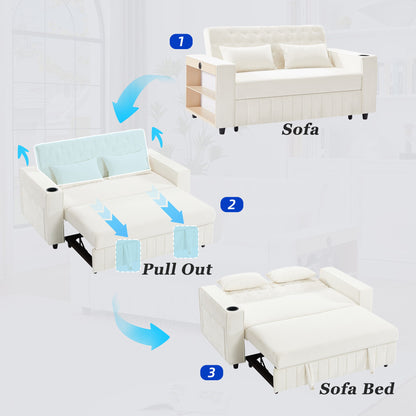 Pull Out Sofa Bed Convertible Couch Loveseat Sofa Modern Sleeper Sofa With Adjustable Backrest For Living Room - Beige
