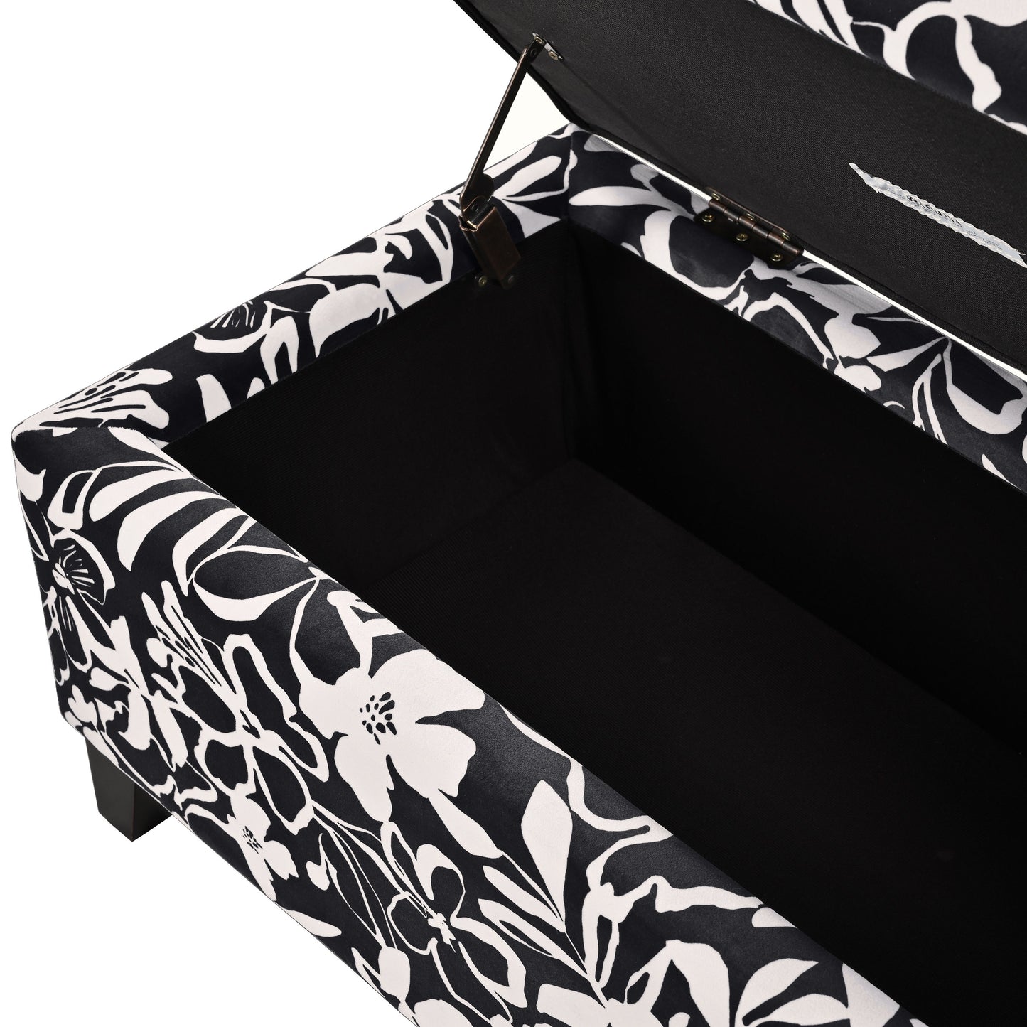 Luxury Storage Ottoman With Floral Patterned Fabric, Soft Close Hinges, Multi Functional Footrest & Seat - Black Floral / White