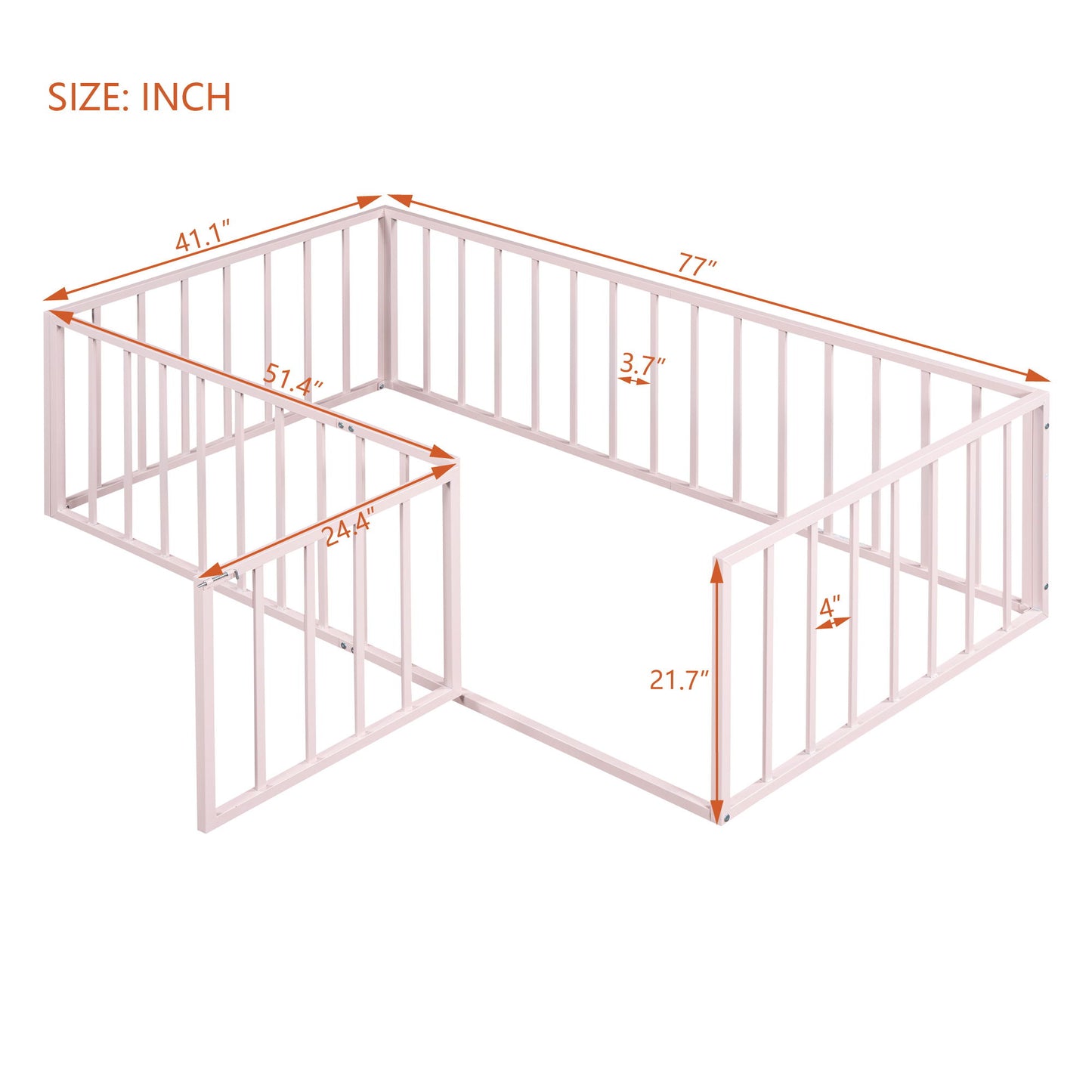 Twin Size Floor Bed Frame With Fence And Door - Pink