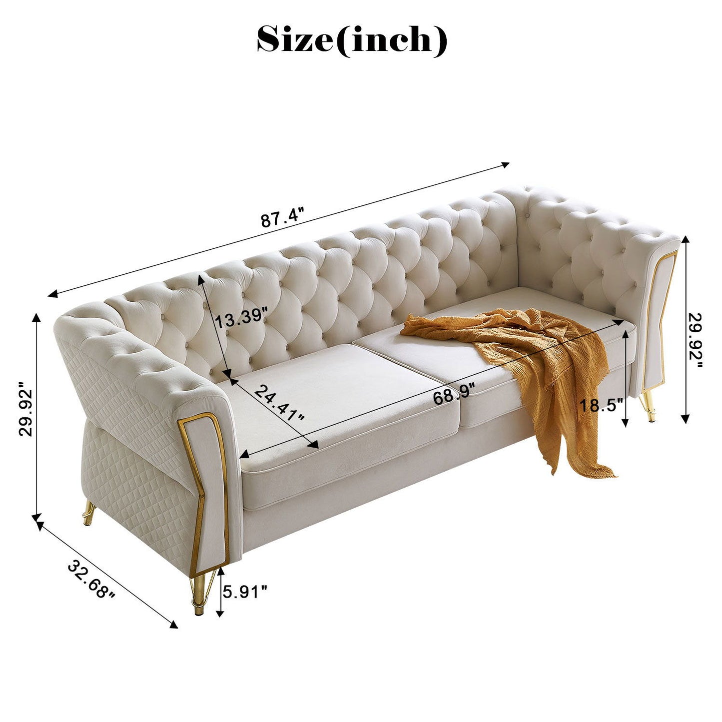 Modern Tufted Velvet Sofa For Living Room - Beige