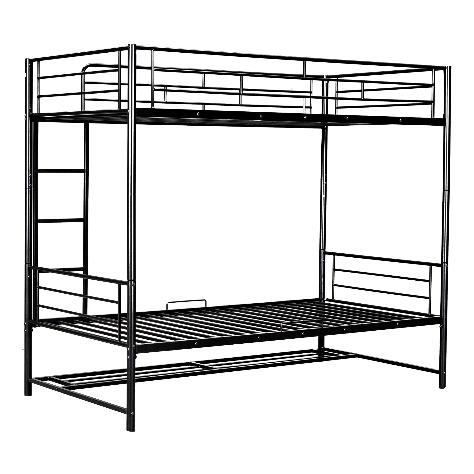 Twin Over Twin Bunk Bed With Shelf And Guardrails - Black