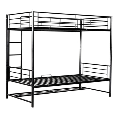 Twin Over Twin Bunk Bed With Shelf And Guardrails - Black