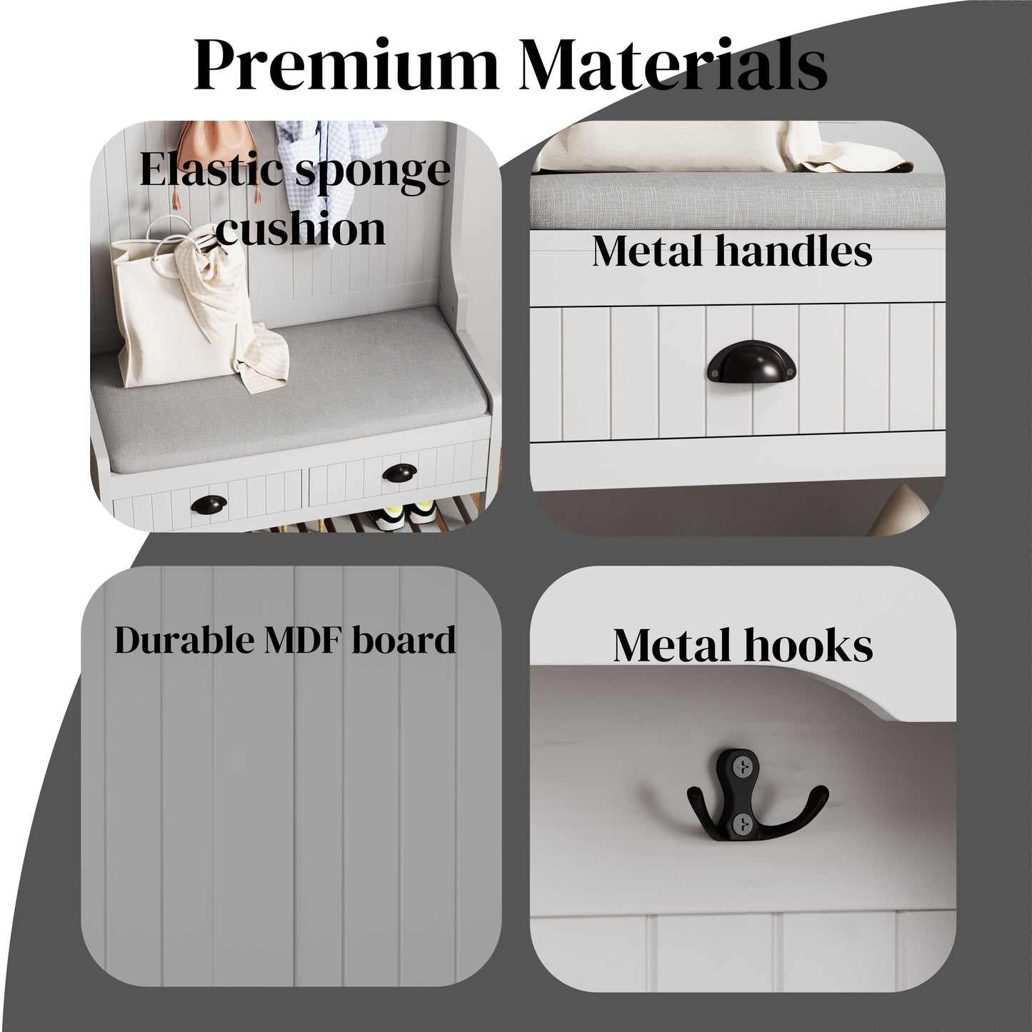 Modern 3 In 1 Hallway Hall Tree With Storage Drawers, Coat Rack, Shoe Rack Bench, And Cushion - Gray