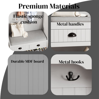 Modern 3 In 1 Hallway Hall Tree With Storage Drawers, Coat Rack, Shoe Rack Bench, And Cushion - Gray
