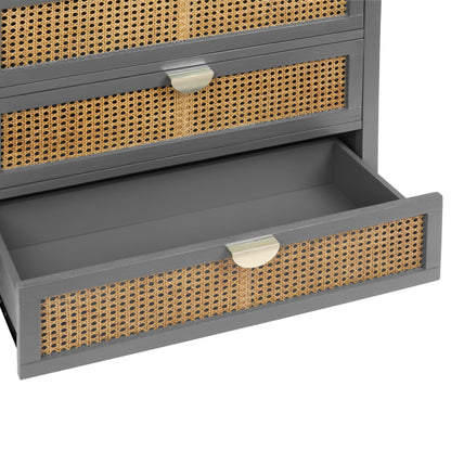 3 Drawer Cabinet Natural Rattan Suitable For Bedroom - Gray