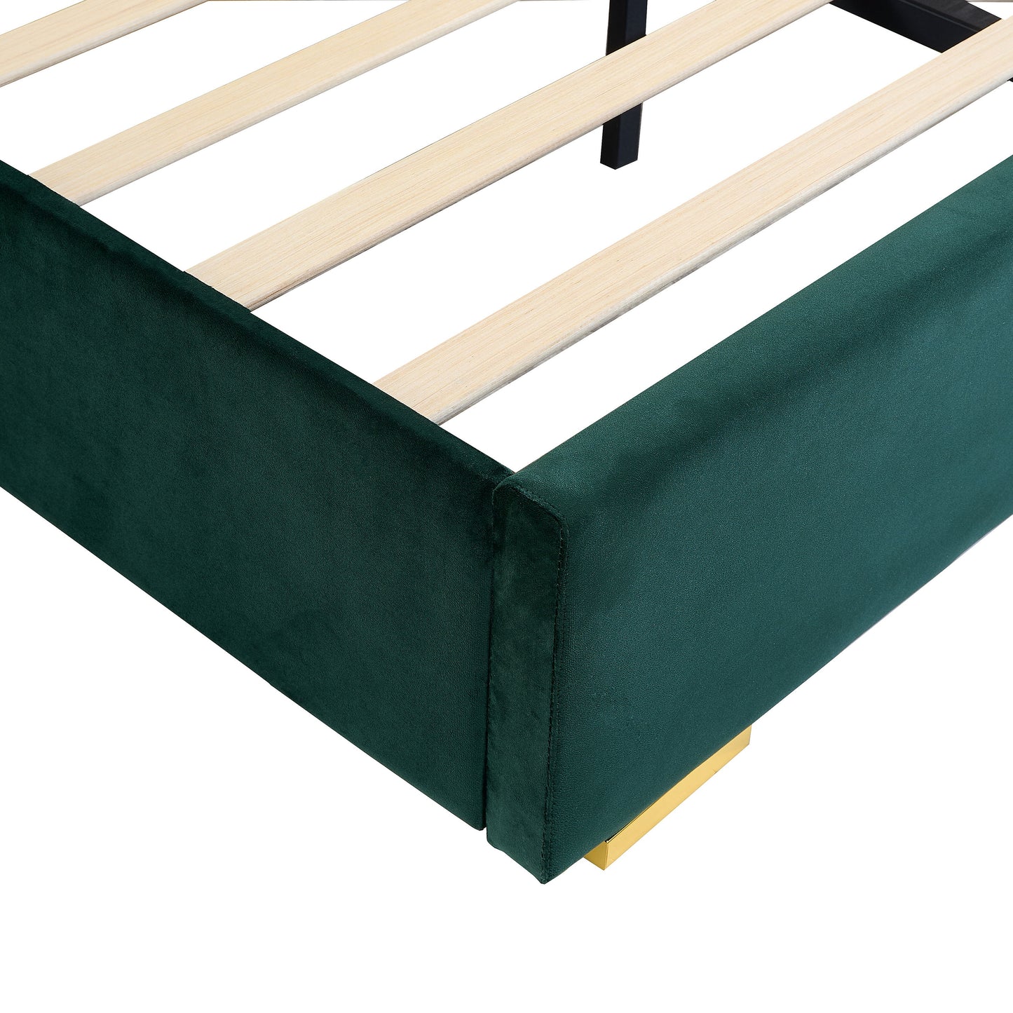Upholstered Queen Size Bed Frame Of Velvet Tufted Headboard With Floating Nightstand LED / USB Built - Green