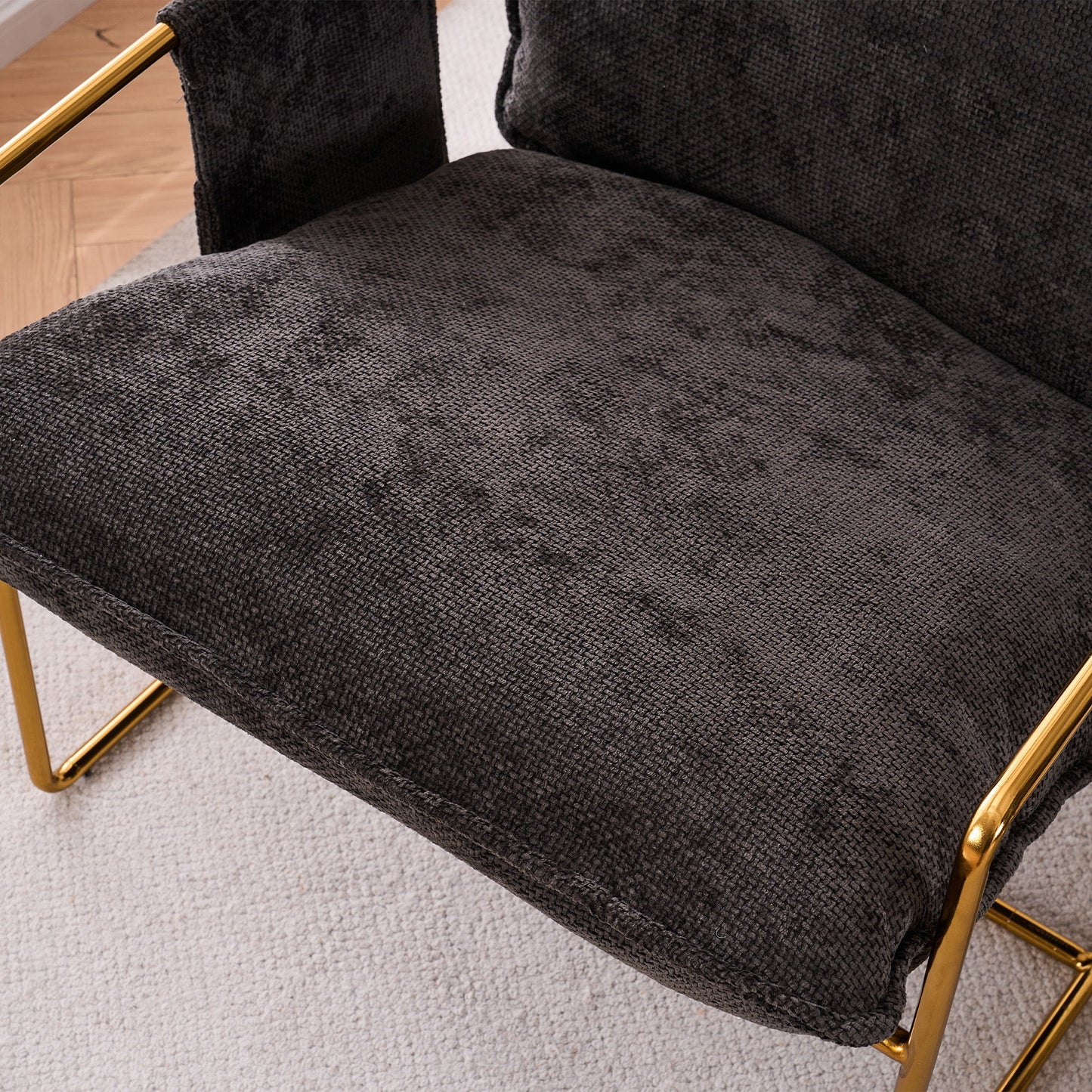 Upholstered Hanging Armchair With Arm Pocketsmetal Frame (Set of 2), Gold-Plated Craftsmanship, Crushed Foam Cushions And Skin-Friendly Woven Fabric For Living Room And Bedroom - Dark Gray